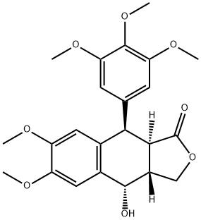 Naphtho[2,3-c]furan-1(3H)-one, 3a,4,9,9a-tetrahydro-4-hydroxy-6,7-dimethoxy-9-(3,4,5-trimethoxyphenyl)-, (3aR,4S,9R,9aR)- Structure