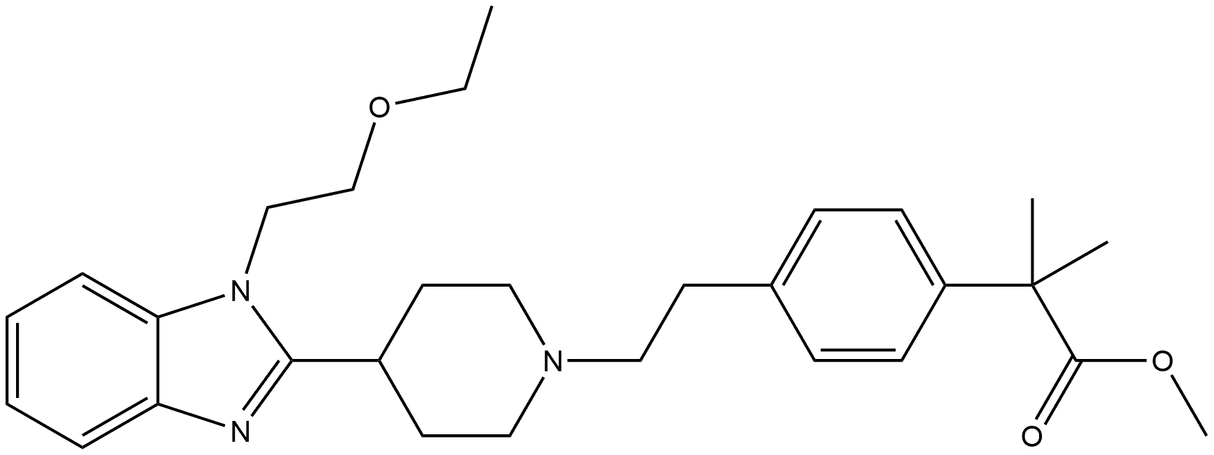 Benzeneacetic acid, 4-[2-[4-[1-(2-ethoxyethyl)-1H-benzimidazol-2-yl]-1-piperidinyl]ethyl]-α,α-dimethyl-, methyl ester Structure