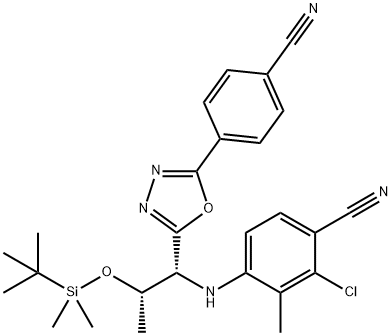 Benzonitrile, 2-chloro-4-[[(1R,2S)-1-[5-(4-cyanophenyl)-1,3,4-oxadiazol-2-yl]-2-[[(1,1-dimethylethyl)dimethylsilyl]oxy]propyl]amino]-3-methyl- Structure