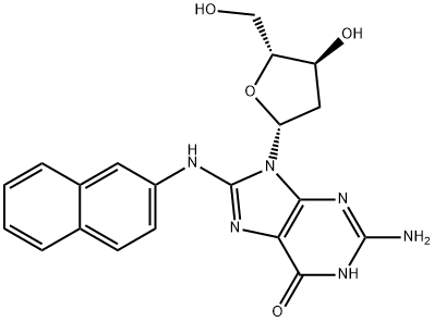 2-Amino-9-((2R,4S,5R)-4-hydroxy-5-(hydroxymethyl)tetrahydrofuran-2-yl)-8-(naphthalen-2-ylamino)-1H-purin-6(9H)-one Structure