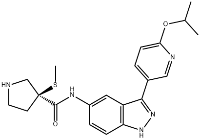 3-Pyrrolidinecarboxamide, N-[3-[6-(1-methylethoxy)-3-pyridinyl]-1H-indazol-5-yl]-3-(methylthio)-, (3S)- Structure