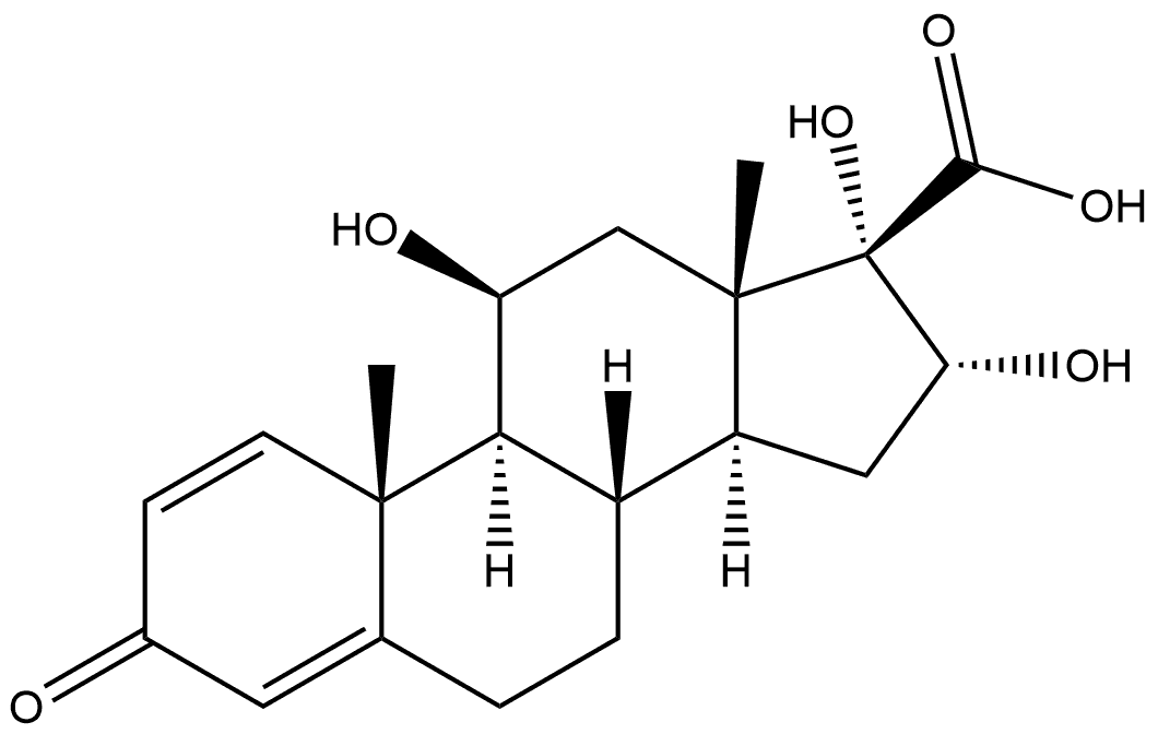 Androsta-1,4-diene-17-carboxylic acid, 11,16,17-trihydroxy-3-oxo-, (11β,16α,17α)- 구조식 이미지