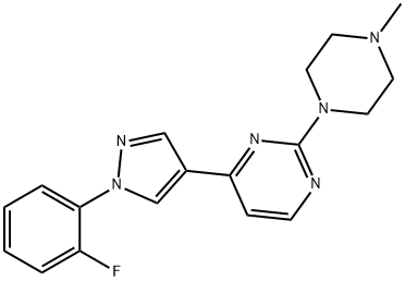4-(1-(2-Fluorophenyl)-1H-pyrazol-4-yl)-2-(4-methylpiperazin-1-yl)pyrimidine 구조식 이미지