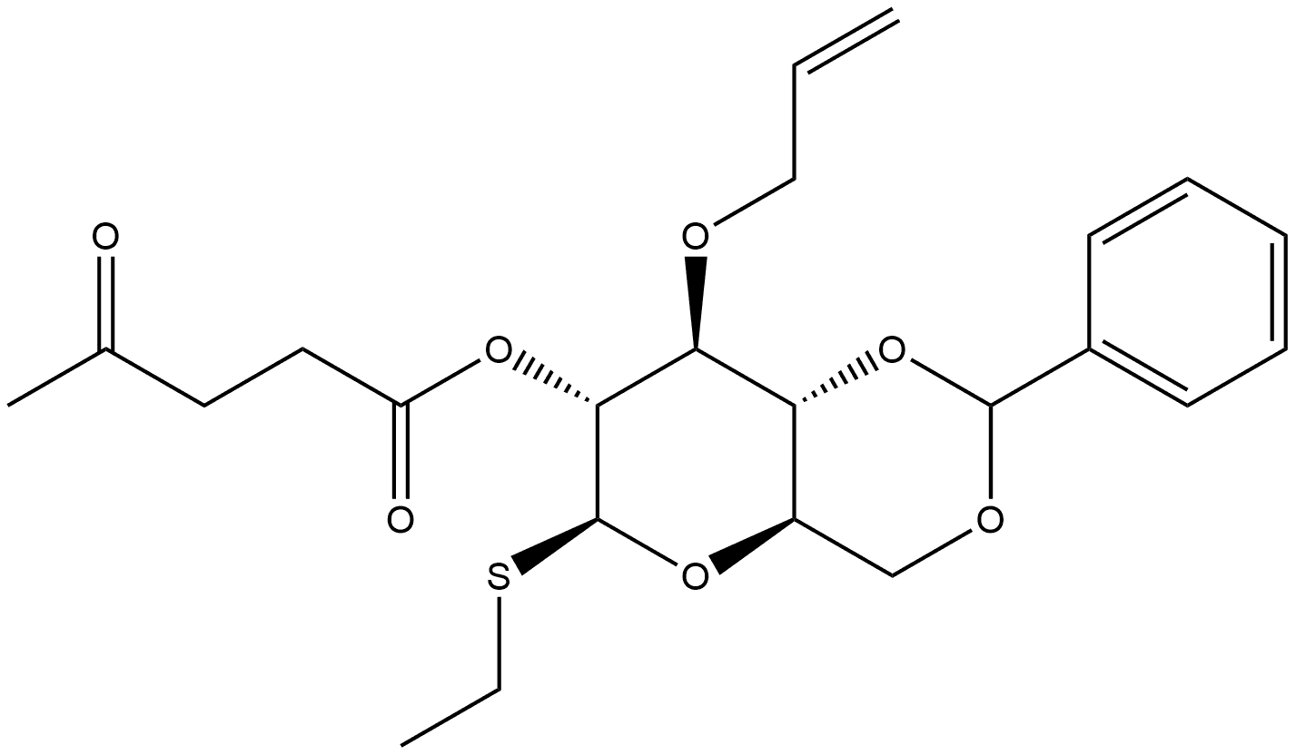 Ethyl 3-O-allyl-4,6-O-benzylidene-2-O-levulinoyl-1-thio-β-D-glucopyranoside Structure