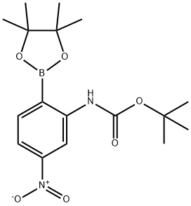 Carbamic acid, N-[5-nitro-2-(4,4,5,5-tetramethyl-1,3,2-dioxaborolan-2-yl)phenyl]-, 1,1-dimethylethyl ester Structure