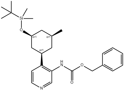 Carbamic acid, N-[4-[(1R,3S,5S)-3-[[(1,1-dimethylethyl)dimethylsilyl]oxy]-5-methylcyclohexyl]-3-pyridinyl]-, phenylmethyl ester, rel- Structure