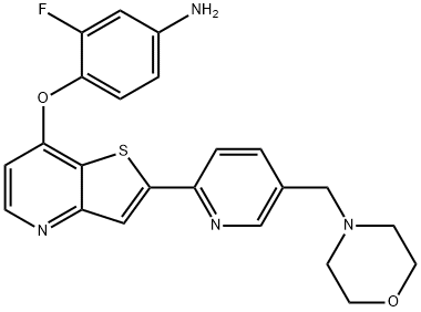 3-fluoro-4-((2-(5-(morpholinomethyl)pyridin-2-yl)thieno[3,2-b]pyridin-7-yl)oxy)aniline 구조식 이미지