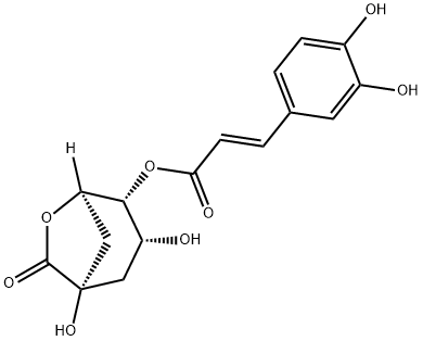 2-Propenoic acid, 3-(3,4-dihydroxyphenyl)-, (1S,3R,4R,5R)-1,3-dihydroxy-7-oxo-6-oxabicyclo[3.2.1]oct-4-yl ester, (2E)- Structure