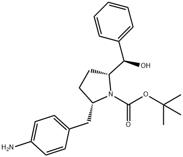 1-Pyrrolidinecarboxylic acid, 2-[(4-aminophenyl)methyl]-5-[(R)-hydroxyphenylmethyl]-, 1,1-dimethylethyl ester, (2S,5R)- Structure