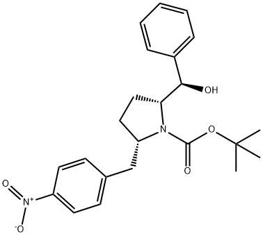 1-Pyrrolidinecarboxylic acid, 2-[(R)-hydroxyphenylmethyl]-5-[(4-nitrophenyl)methyl]-, 1,1-dimethylethyl ester, (2R,5S)- Structure