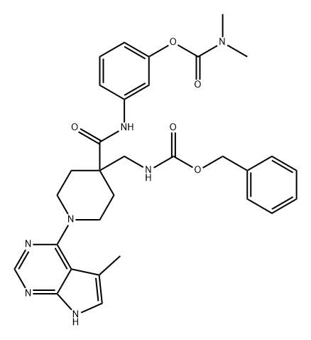 Carbamic acid, N,N-dimethyl-, 3-[[[1-(5-methyl-7H-pyrrolo[2,3-d]pyrimidin-4-yl)-4-[[[(phenylmethoxy)carbonyl]amino]methyl]-4-piperidinyl]carbonyl]amino]phenyl ester Structure