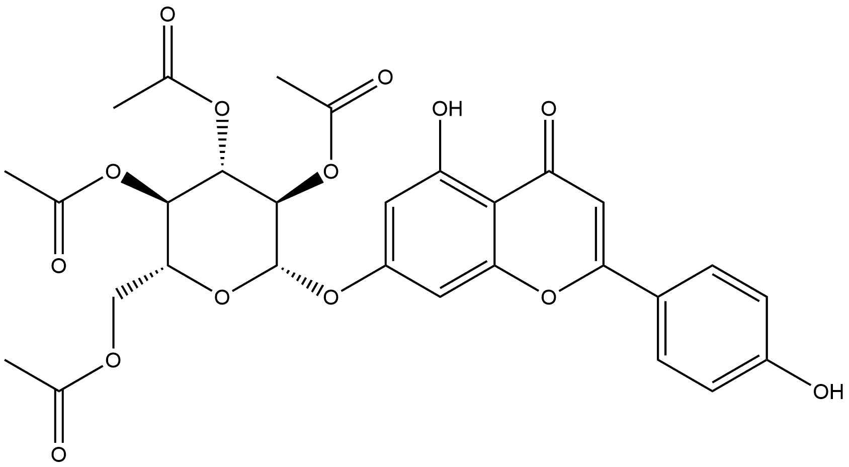4H-1-Benzopyran-4-one, 5-hydroxy-2-(4-hydroxyphenyl)-7-[(2,3,4,6-tetra-O-acetyl-β-D-glucopyranosyl)oxy]- 구조식 이미지