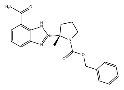 1-Pyrrolidinecarboxylic acid, 2-[7-(aminocarbonyl)-1H-benzimidazol-2-yl]-2-methyl-, phenylmethyl ester, (2S)- Structure