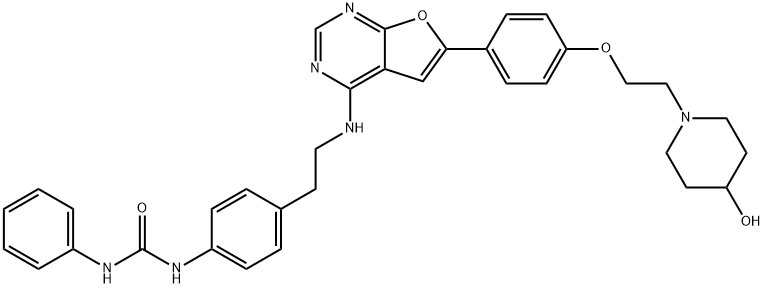 Urea, N-[4-[2-[[6-[4-[2-(4-hydroxy-1-piperidinyl)ethoxy]phenyl]furo[2,3-d]pyrimidin-4-yl]amino]ethyl]phenyl]-N'-phenyl- Structure