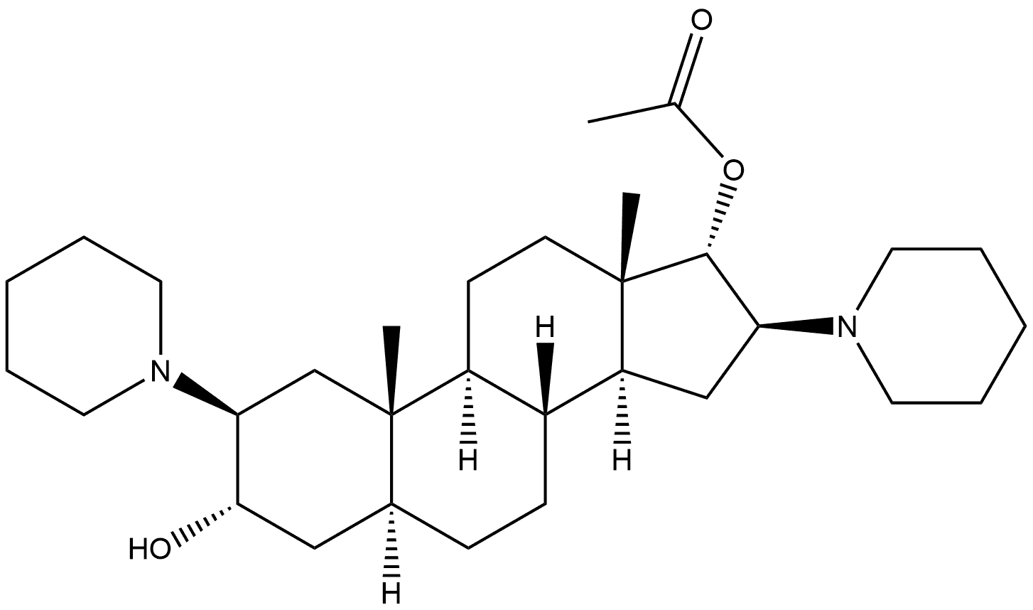 Androstane-3,17-diol, 2,16-di-1-piperidinyl-, 17-acetate, (2β,3α,5α,16β,17α)- (9CI) 구조식 이미지