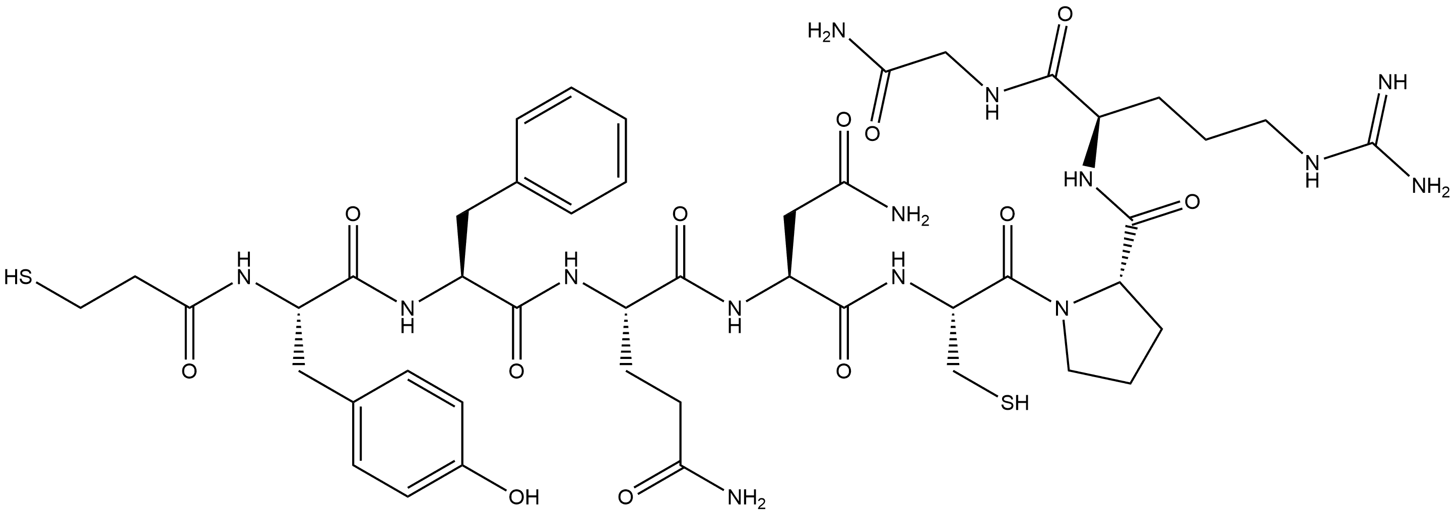 N-(3-Mercapto-1-oxopropyl)-L-tyrosyl-L-phenylalanyl-L-glutaminyl-L-asparaginyl-L-cysteinyl-L-prolyl-D-arginylglycinamide Structure