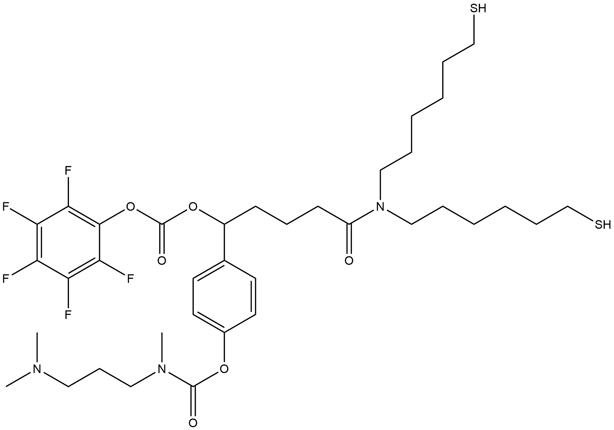 5-[Bis(6-mercaptohexyl)amino]-1-[4-[[[[3-(dimethylamino)propyl]methylamino]carbonyl]oxy]phenyl]-5-oxopentyl 2,3,4,5,6-pentafluorophenyl carbonate Structure