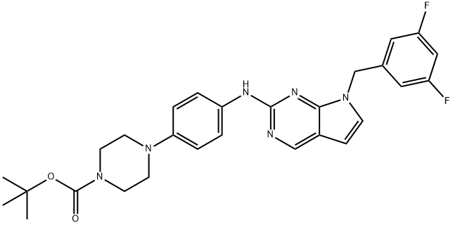 tert-butyl 4-(4-{[7-(3,5-difluorobenzyl)-7H-pyrrolo[2,3-d]pyrimidin-2-yl]amino}phenyl)piperazine-1-carboxylate Structure