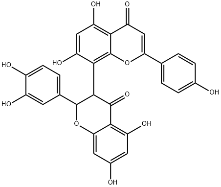[3,8'-Bi-4H-1-benzopyran]-4,4'-dione, 2-(3,4-dihydroxyphenyl)-2,3-dihydro-5,5',7,7'-tetrahydroxy-2'-(4-hydroxyphenyl)- Structure