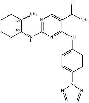 5-Pyrimidinecarboxamide, 2-[[(1R,2S)-2-aminocyclohexyl]amino]-4-[[4-(2H-1,2,3-triazol-2-yl)phenyl]amino]-, rel- Structure