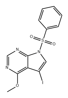 7H-Pyrrolo[2,3-d]pyrimidine, 5-iodo-4-methoxy-7-(phenylsulfonyl)- Structure