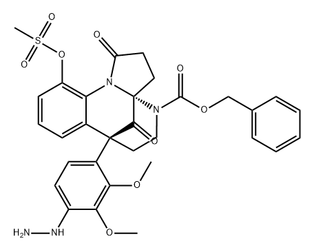 1H-3a,7-Methanopyrrolo[1,2-a][1,3]benzodiazocine-4(5H)-carboxylic acid, 7-(4-hydrazinyl-2,3-dimethoxyphenyl)-2,3,6,7-tetrahydro-11-[(methylsulfonyl)oxy]-1,13-dioxo-, phenylmethyl ester, (3aR,7R)- Structure