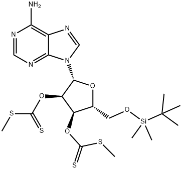 Adenosine, 5'-O-[(1,1-dimethylethyl)dimethylsilyl]-, 2',3'-bis(S-methyl carbonodithioate) (9CI) Structure