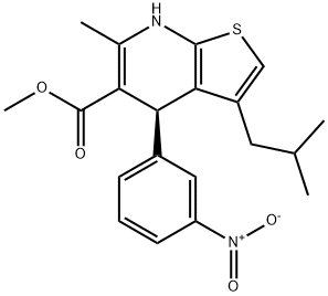 Thieno[2,3-b]pyridine-5-carboxylic acid, 4,7-dihydro-6-methyl-3-(2-methylpropyl)-4-(3-nitrophenyl)-, methyl ester, (4S)- Structure