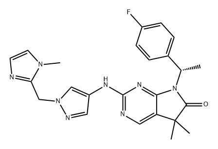 6H-Pyrrolo[2,3-d]pyrimidin-6-one, 7-[(1S)-1-(4-fluorophenyl)ethyl]-5,7-dihydro-5,5-dimethyl-2-[[1-[(1-methyl-1H-imidazol-2-yl)methyl]-1H-pyrazol-4-yl]amino]- Structure