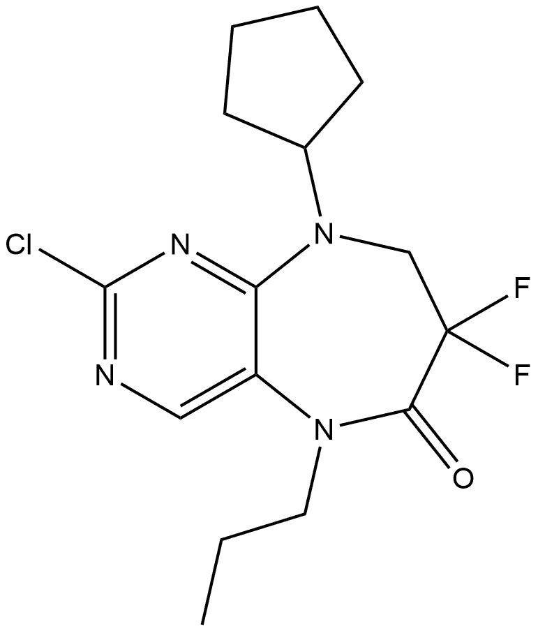 2-chloro-9-cyclopentyl-7,7-difluoro-5-propyl-5,7,8,9-tetrahydro-6H-pyrimido[4,5-b][1,4]diazepin-6-one 구조식 이미지