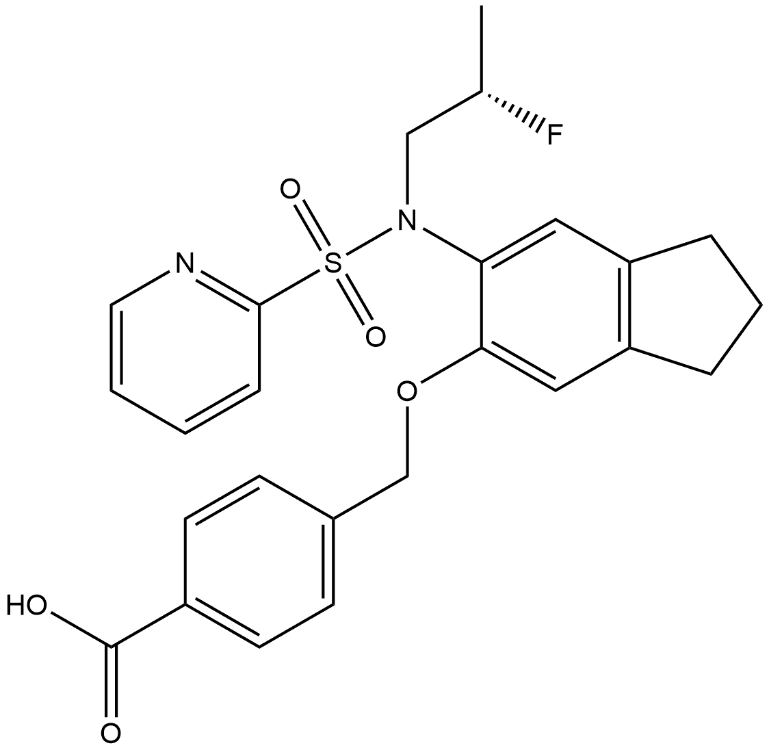 4-[[[6-[[(2S)-2-Fluoropropyl](2-pyridinylsulfonyl)amino]-2,3-dihydro-1H-inden-5-yl]oxy]methyl]benzoic acid Structure