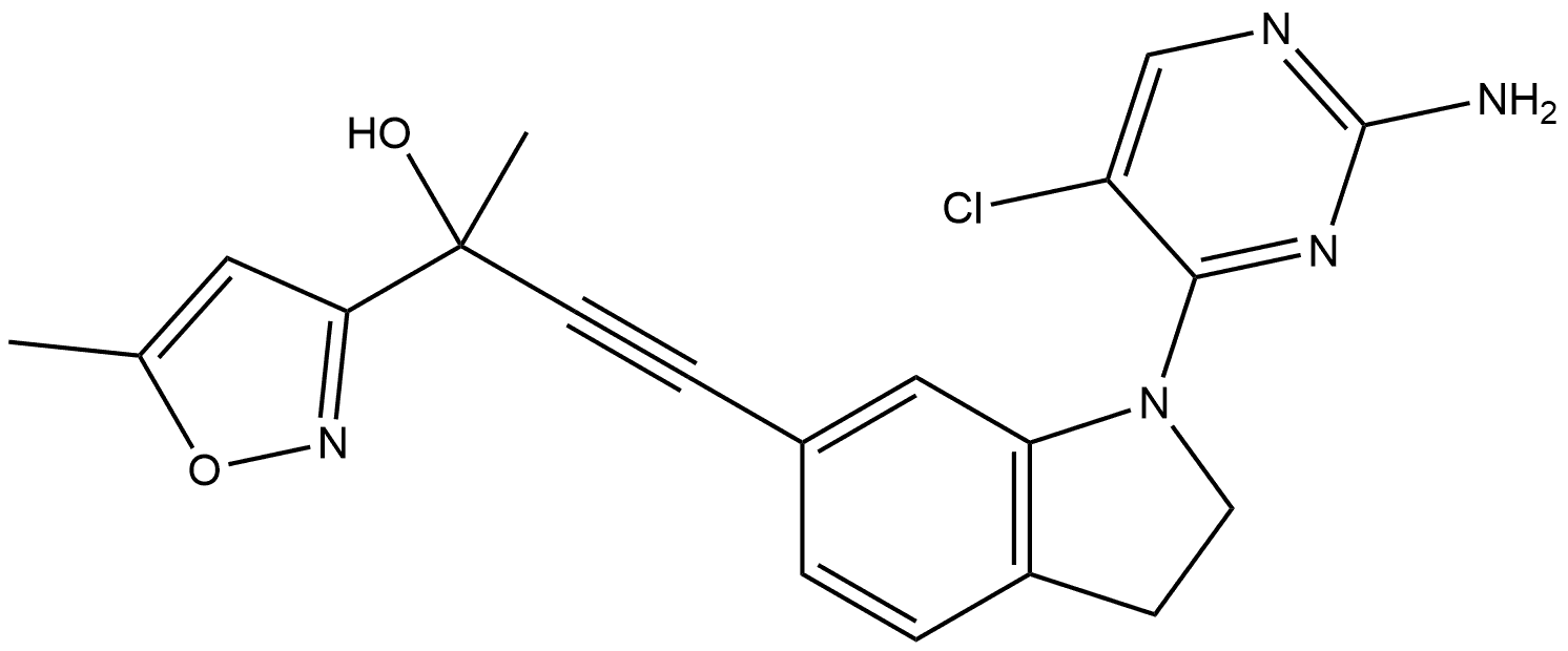 3-Isoxazolemethanol, α-[2-[1-(2-amino-5-chloro-4-pyrimidinyl)-2,3-dihydro-1H-indol-6-yl]ethynyl]-α,5-dimethyl- Structure