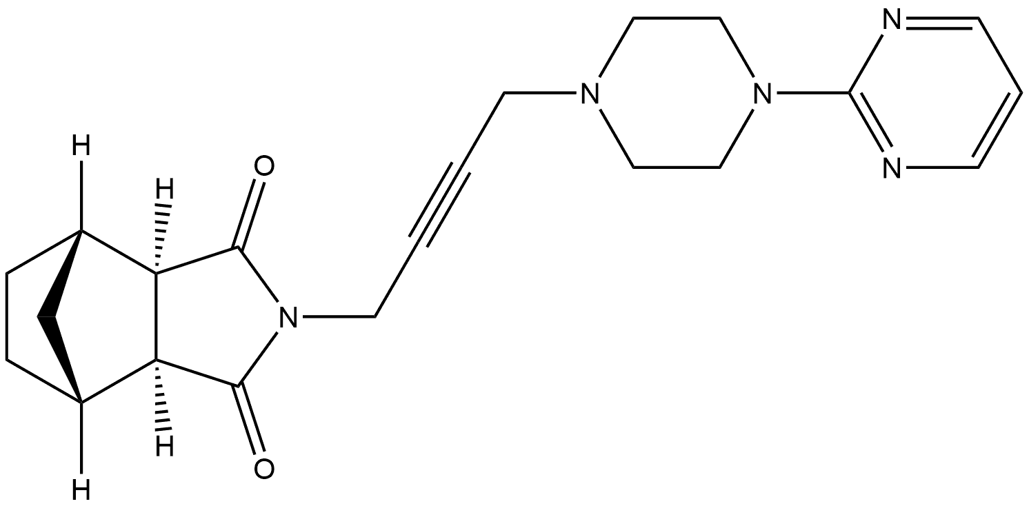 4,7-Methano-1H-isoindole-1,3(2H)-dione, hexahydro-2-[4-[4-(2-pyrimidinyl)-1-piperazinyl]-2-butynyl]-, (3aα,4β,7β,7aα)- (9CI) Structure