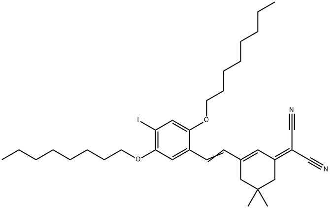 Propanedinitrile, 2-[3-[2-[4-iodo-2,5-bis(octyloxy)phenyl]ethenyl]-5,5-dimethyl-2-cyclohexen-1-ylidene]- Structure