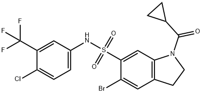 1H-Indole-6-sulfonamide, 5-bromo-N-[4-chloro-3-(trifluoromethyl)phenyl]-1-(cyclopropylcarbonyl)-2,3-dihydro- Structure