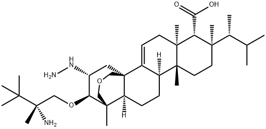 4H-1,4a-Propano-2H-phenanthro[1,2-c]pyran-7-carboxylic acid, 15-[(2R)-2-amino-2,3,3-trimethylbutoxy]-8-[(1R)-1,2-dimethylpropyl]-14-hydrazinyl-1,6,6a,7,8,9,10,10a,10b,11,12,12a-dodecahydro-1,6a,8,10a-tetramethyl-, (1S,4aR,6aS,7R,8R,10aR,10bR,12aR,14R,15R)- Structure