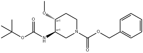 1-Piperidinecarboxylic acid, 3-[[(1,1-dimethylethoxy)carbonyl]amino]-4-methoxy-, phenylmethyl ester, (3R,4R)-rel- Structure