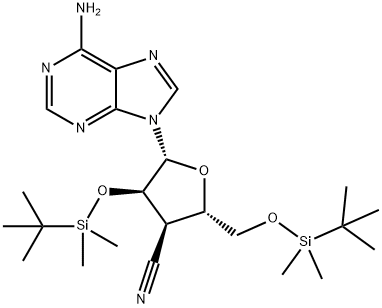 (2S,3R,4R,5R)-5-(6-Amino-9H-purin-9-yl)-4-((tert-butyldimethylsilyl)oxy)-2-(((tert-butyldimethylsilyl)oxy)methyl)tetrahydrofuran-3-carbonitrile Structure