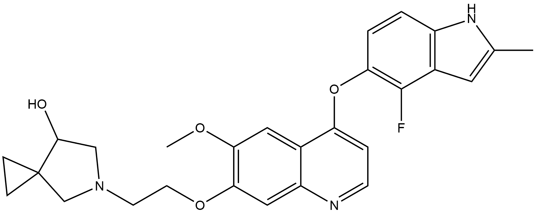 5-[2-[[4-[(4-Fluoro-2-methyl-1H-indol-5-yl)oxy]-6-methoxy-7-quinolinyl]oxy]ethyl]-5-azaspiro[2.4]heptan-7-ol 구조식 이미지