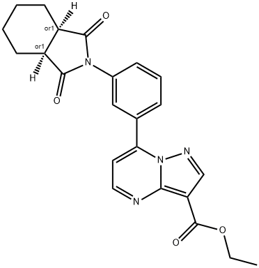 Pyrazolo[1,5-a]pyrimidine-3-carboxylic acid, 7-[3-[(3aR,7aS)-octahydro-1,3-dioxo-2H-isoindol-2-yl]phenyl]-, ethyl ester, rel- Structure