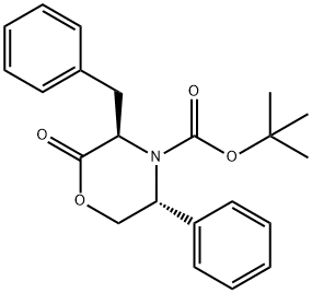 4-Morpholinecarboxylic acid, 2-oxo-5-phenyl-3-(phenylmethyl)-, 1,1-dimethylethyl ester, (3R,5R)- Structure