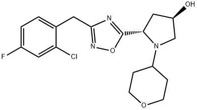 3-Pyrrolidinol, 5-[3-[(2-chloro-4-fluorophenyl)methyl]-1,2,4-oxadiazol-5-yl]-1-(tetrahydro-2H-pyran-4-yl)-, (3R,5S)- Structure