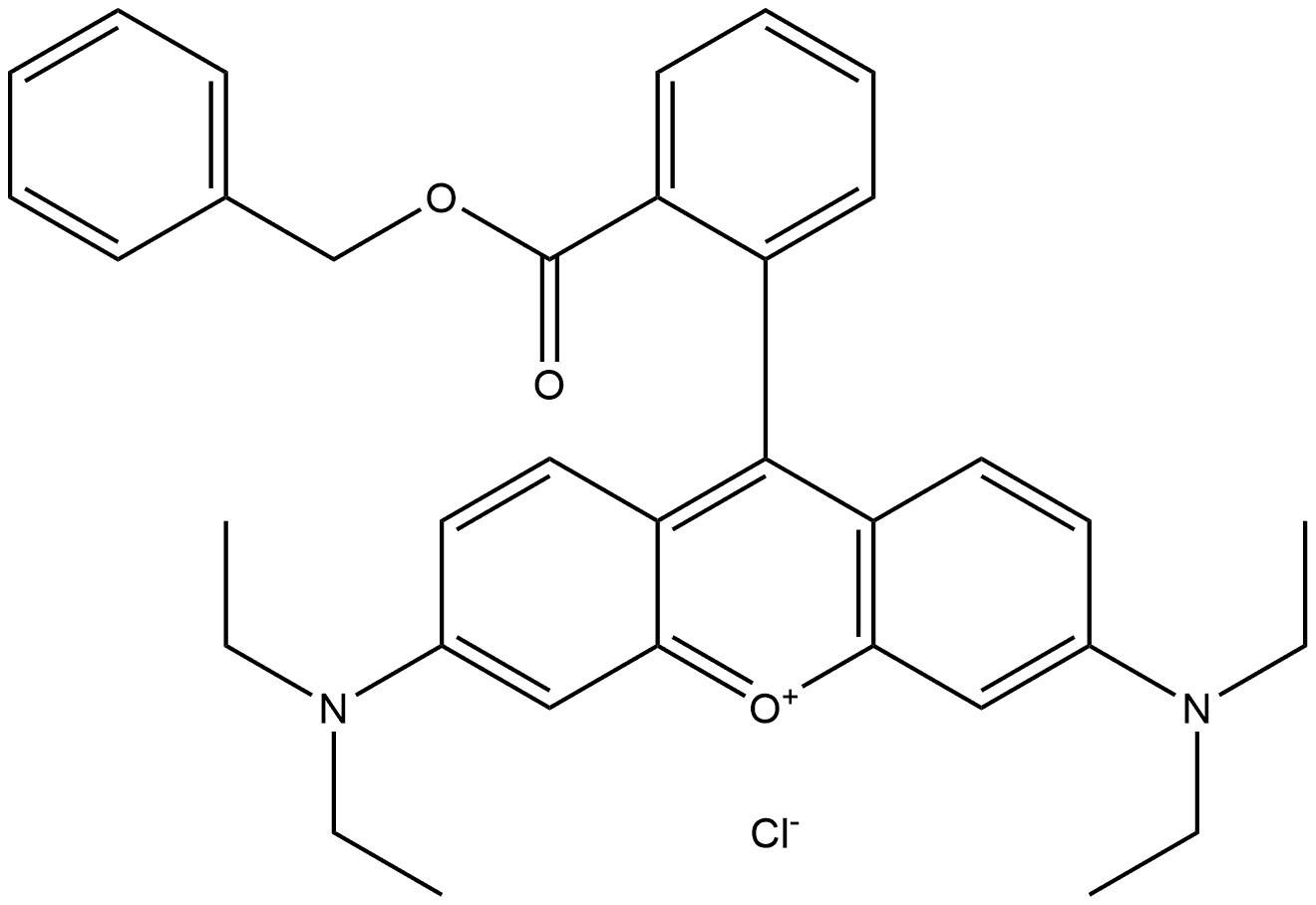 Xanthylium, 3,6-bis(diethylamino)-9-[2-[(phenylmethoxy)carbonyl]phenyl]-, chloride (1:1) Structure