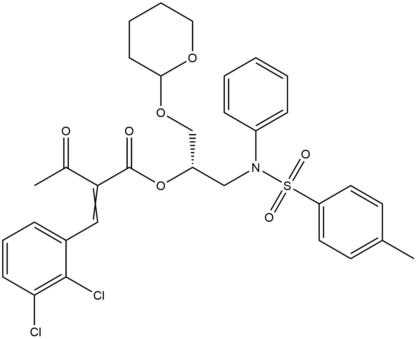 Butanoic acid, 2-[(2,3-dichlorophenyl)methylene]-3-oxo-, (1S)-1-[[[(4-methylphenyl)sulfonyl]phenylamino]methyl]-2-[(tetrahydro-2H-pyran-2-yl)oxy]ethyl ester Structure