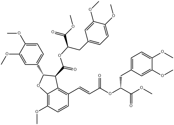 3-Benzofurancarboxylic acid, 2-(3,4-dimethoxyphenyl)-4-[(1E)-3-[(1R)-1-[(3,4-dimethoxyphenyl)methyl]-2-methoxy-2-oxoethoxy]-3-oxo-1-propen-1-yl]-2,3-dihydro-7-methoxy-, (1R)-1-[(3,4-dimethoxyphenyl)methyl]-2-methoxy-2-oxoethyl ester, (2S,3S)- Structure