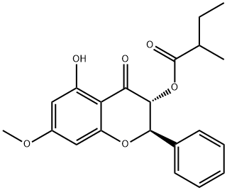 Butanoic acid, 2-methyl-, (2R,3R)-3,4-dihydro-5-hydroxy-7-methoxy-4-oxo-2-phenyl-2H-1-benzopyran-3-yl ester Structure