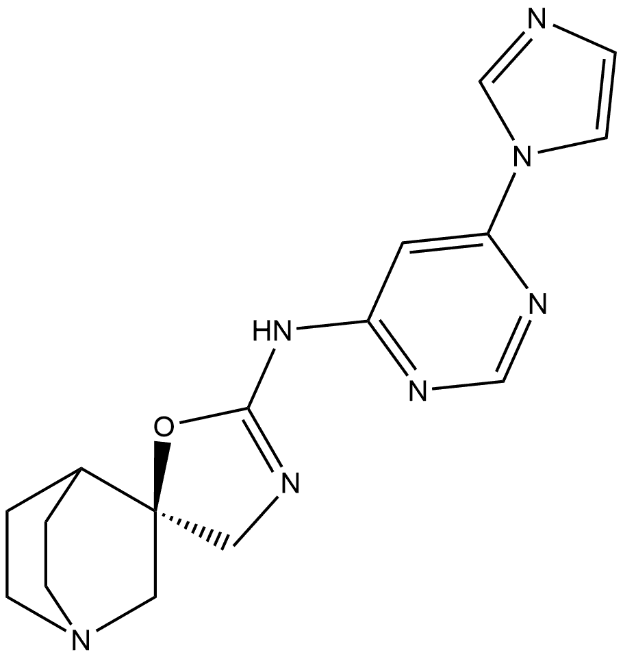 (3R)-N-[6-(1H-Imidazol-1-yl)-4-pyrimidinyl]spiro[1-azabicyclo[2.2.2]octane-3,5'(4'H)-oxazol]-2'-amine Structure