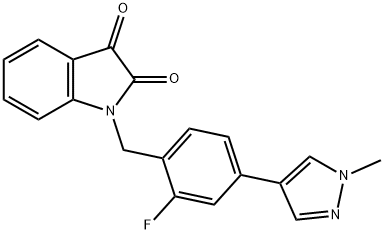 1H-Indole-2,3-dione, 1-[[2-fluoro-4-(1-methyl-1H-pyrazol-4-yl)phenyl]methyl]- Structure