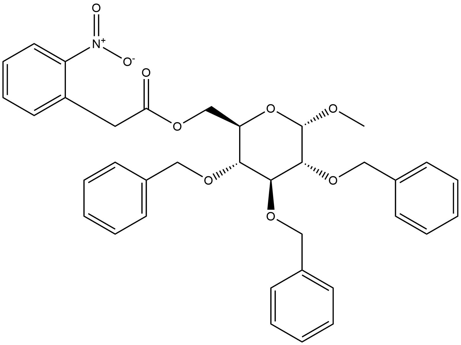 α-D-Glucopyranoside, methyl 2,3,4-tris-O-(phenylmethyl)-, 6-(2-nitrobenzeneacetate) Structure