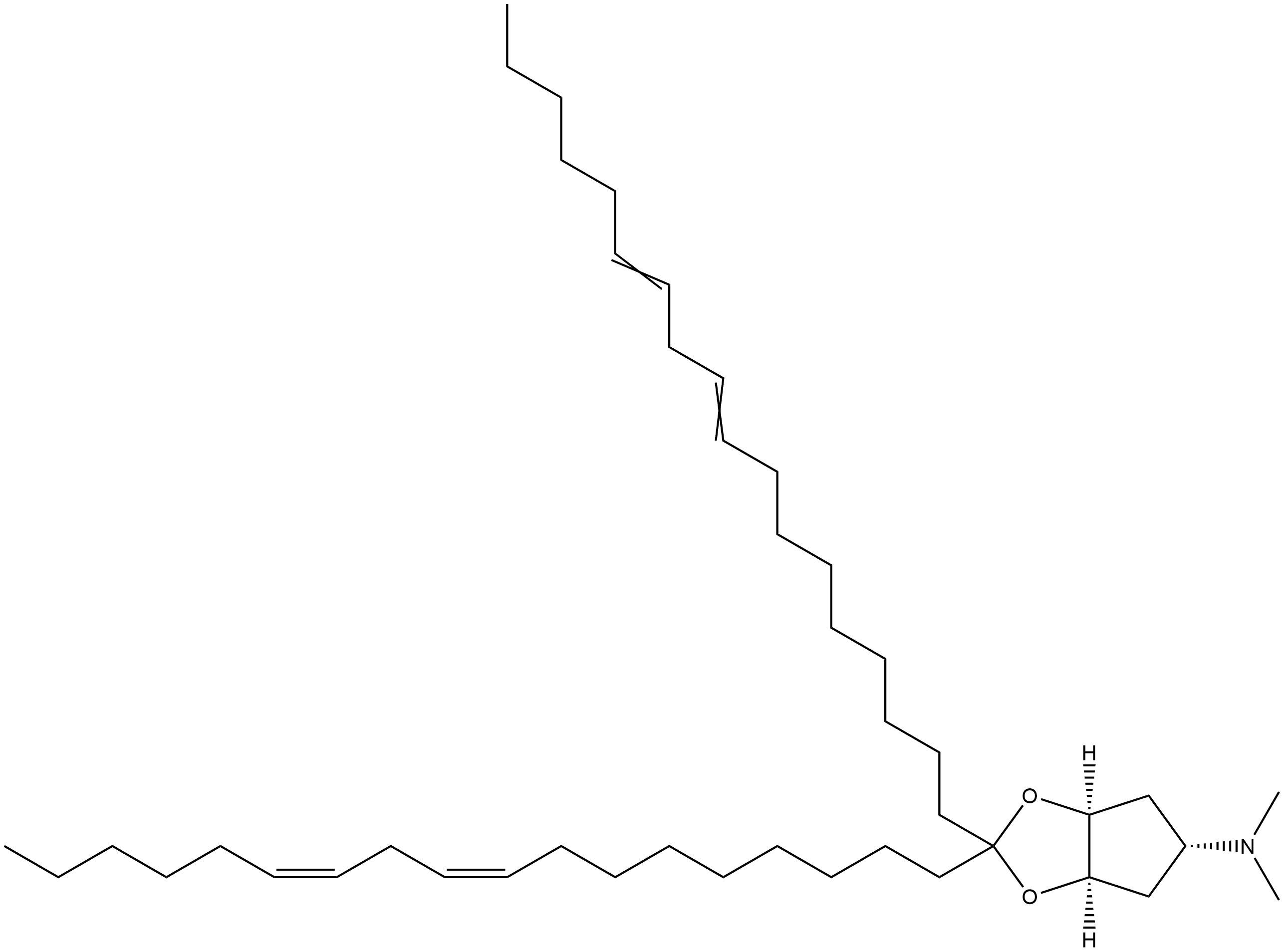 4H-Cyclopenta-1,3-dioxol-5-amine, tetrahydro-N,N-dimethyl-2,2-di-(9Z,12Z)-9,12-octadecadien-1-yl-, (3aα,5α,6aα)- Structure